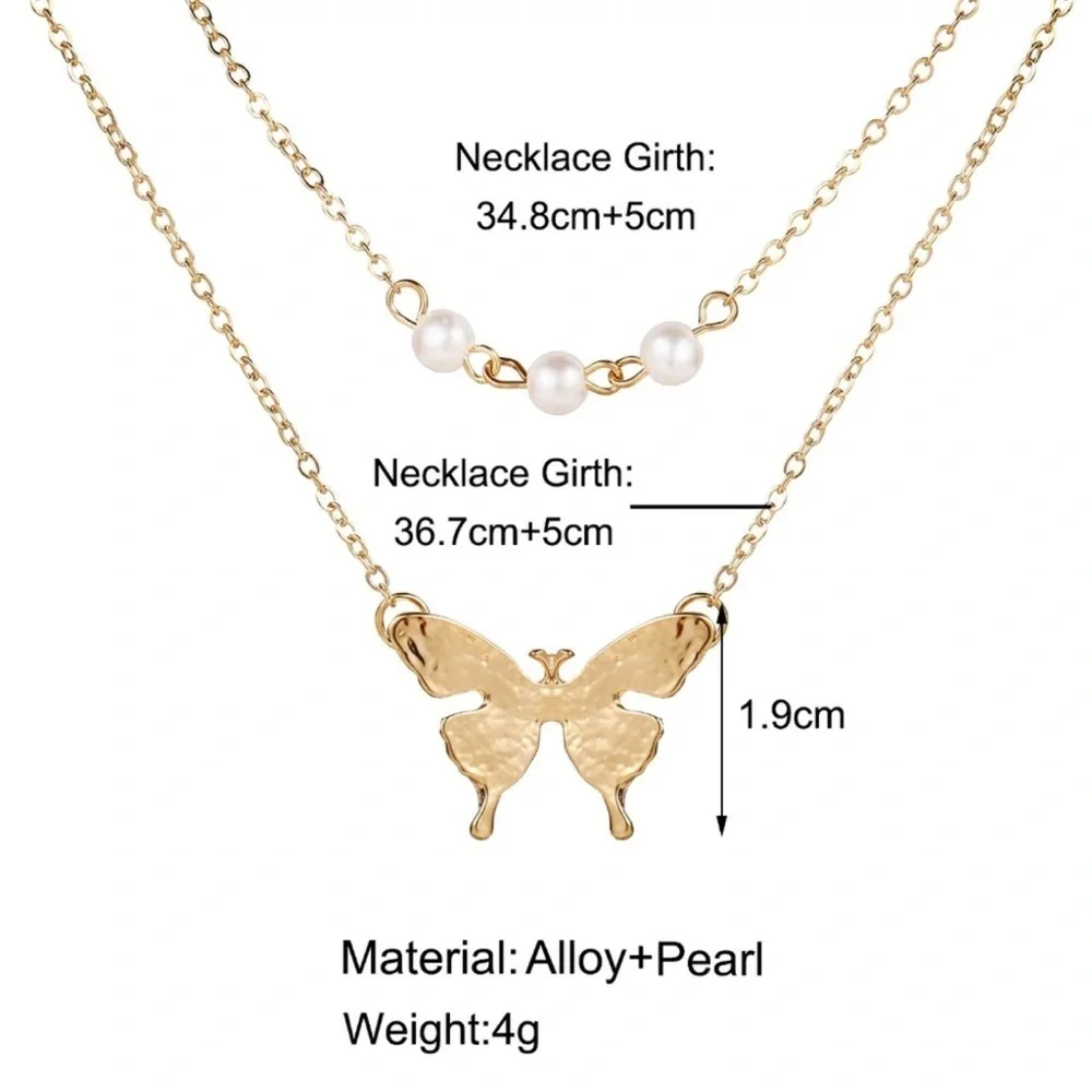 Elegant Gold Color Butterfly Necklace with Faux Pearls - NWOT - Picture 5 of 7